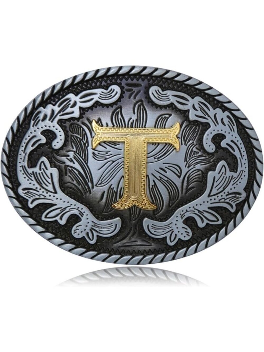 Men's Blue/Black Standard Western Cowboy Initial Letter T Oval Belt Buckle